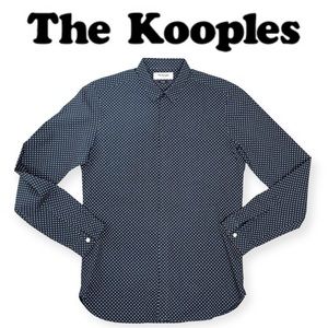 THE KOOPLES Men’s Navy Fitted Dress Shirt Geometric Dot Pattern  S Paris France